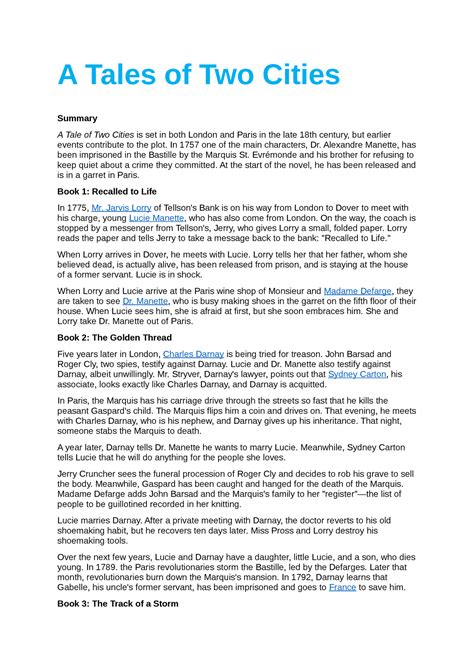 a tale of two cities summary chapter 1|A Tale of Two Cities Chapter Summaries .